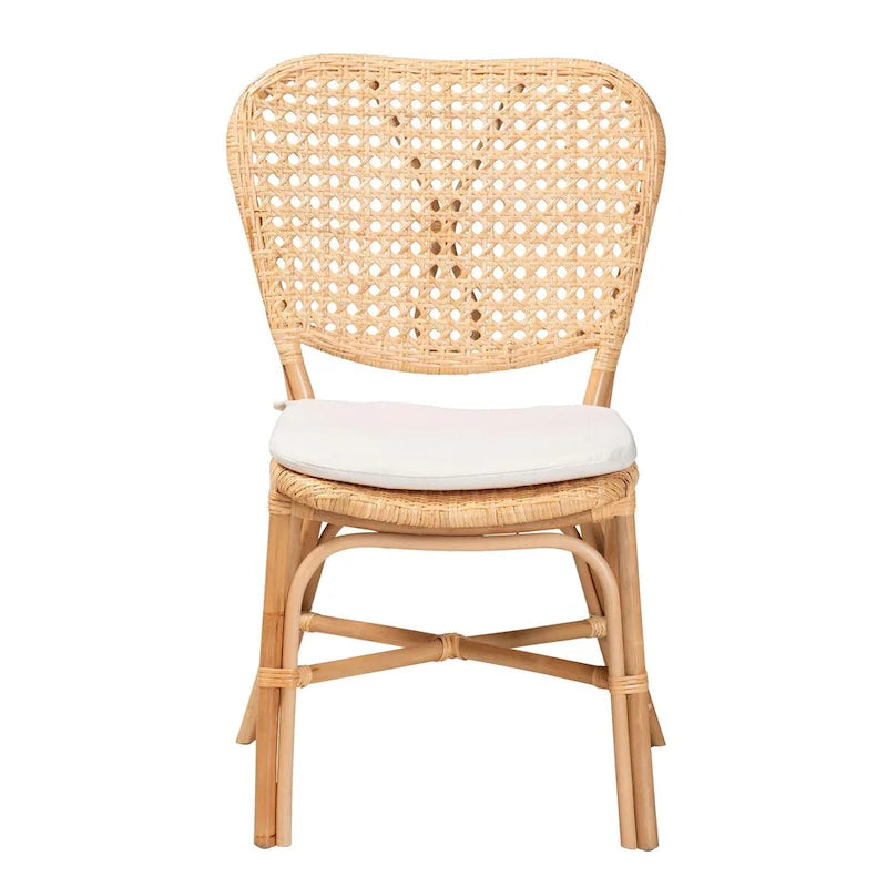 Silla de comedor bohemia de ratán marrón natural con cojín