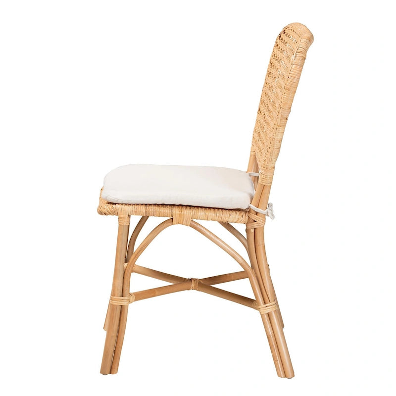 Silla de comedor bohemia de ratán marrón natural con cojín