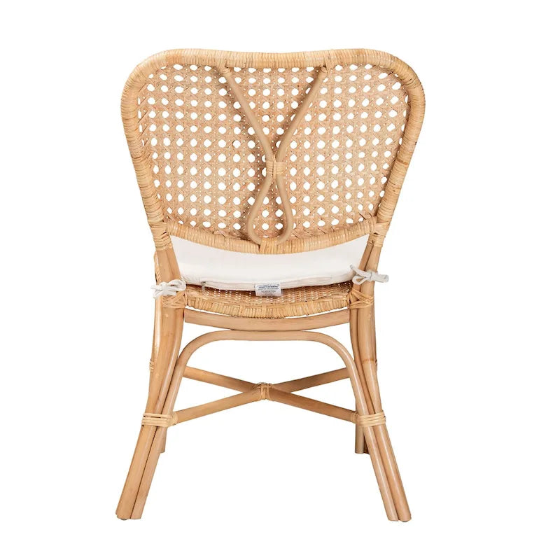 Silla de comedor bohemia de ratán marrón natural con cojín