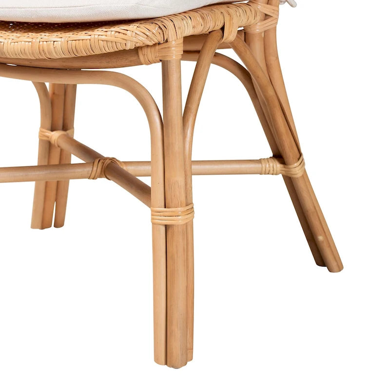 Silla de comedor bohemia de ratán marrón natural con cojín