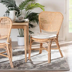 Silla de comedor bohemia de ratán marrón natural con cojín