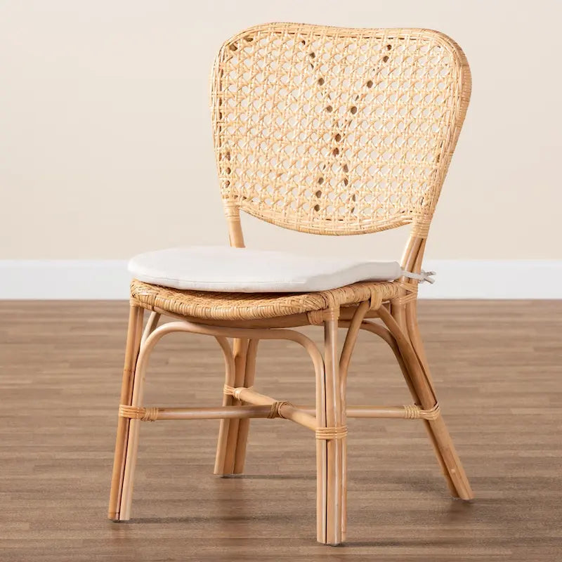 Silla de comedor bohemia de ratán marrón natural con cojín