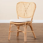 Silla de comedor bohemia de ratán marrón natural con cojín
