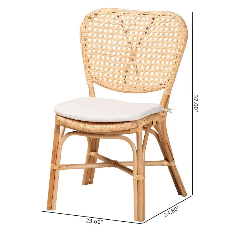 Silla de comedor bohemia de ratán marrón natural con cojín