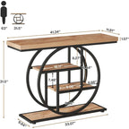 Mesa de consola rústica marrón de 4 niveles con estructura de metal circular