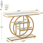 Mesa de consola rústica marrón de 4 niveles con estructura de metal circular