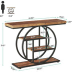 Mesa de consola rústica marrón de 4 niveles con estructura de metal circular