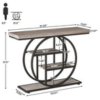 Mesa de consola rústica marrón de 4 niveles con estructura de metal circular