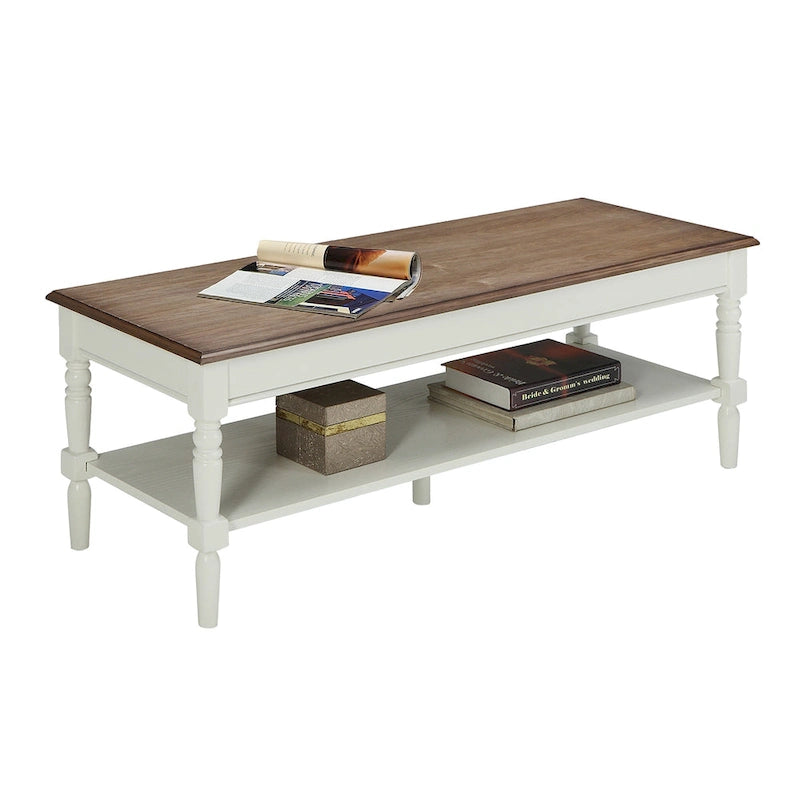 Mesa de centro con estante inferior y patas torneadas