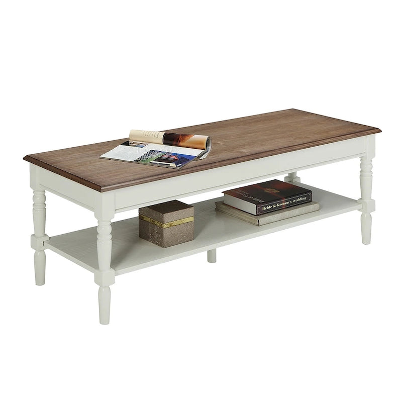 Mesa de centro con estante inferior y patas torneadas