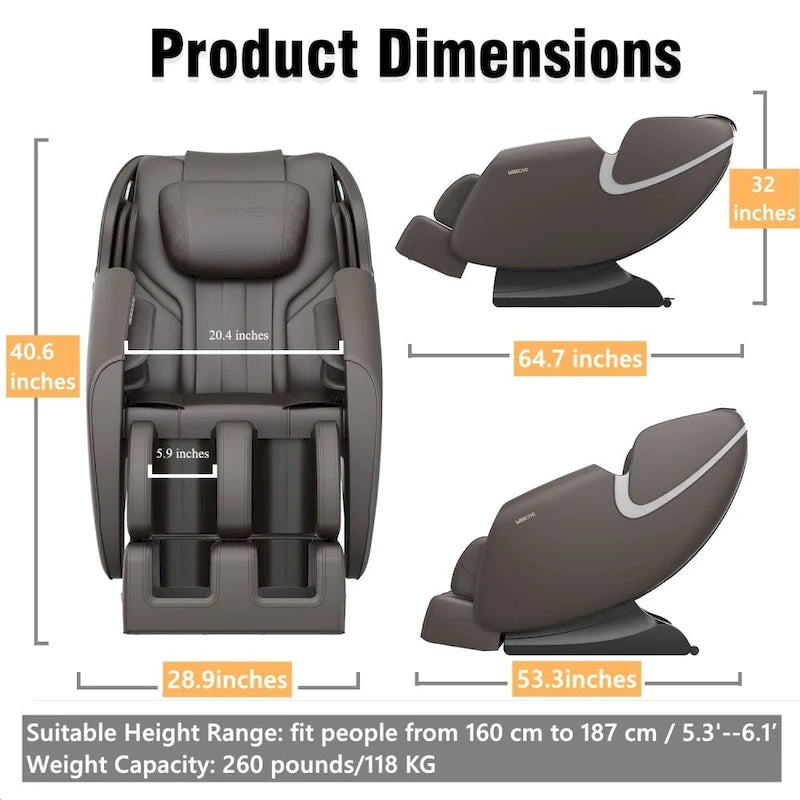 Sillón reclinable de masaje de gravedad cero con calor y rodillos para pies