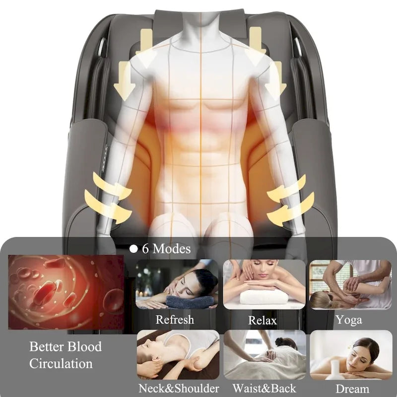 Sillón reclinable de masaje de gravedad cero con calor y rodillos para pies