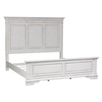 Cama King con cabecera de panel en color blanco antiguo