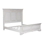 Cama King con cabecera de panel en color blanco antiguo