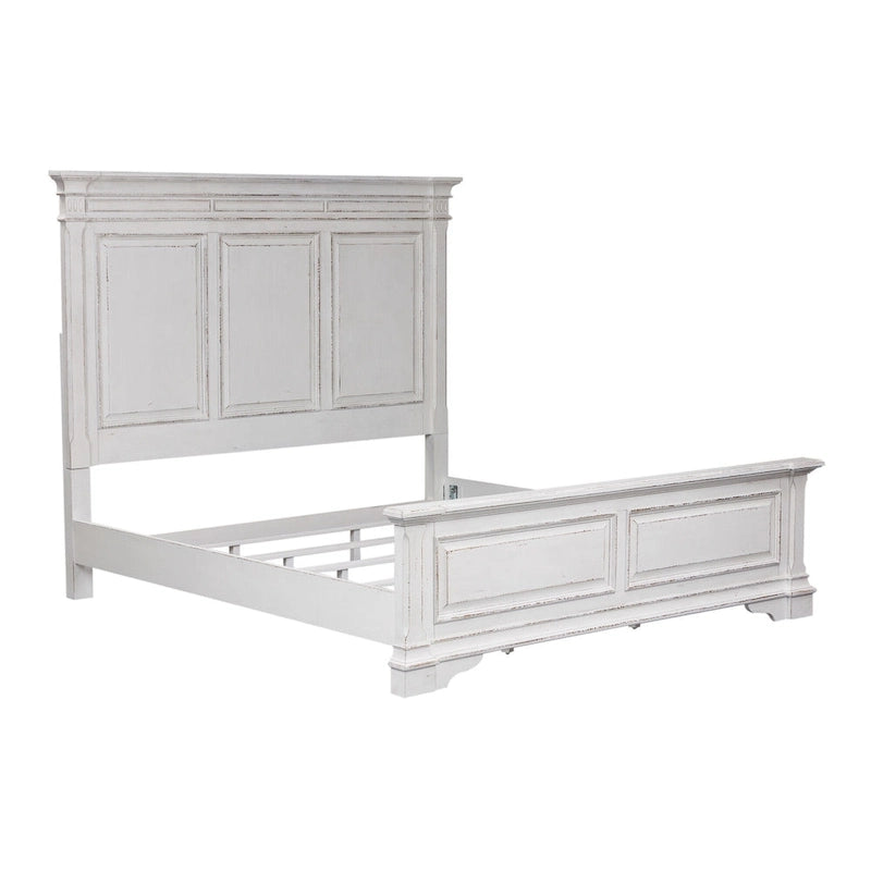 Cama King con cabecera de panel en color blanco antiguo