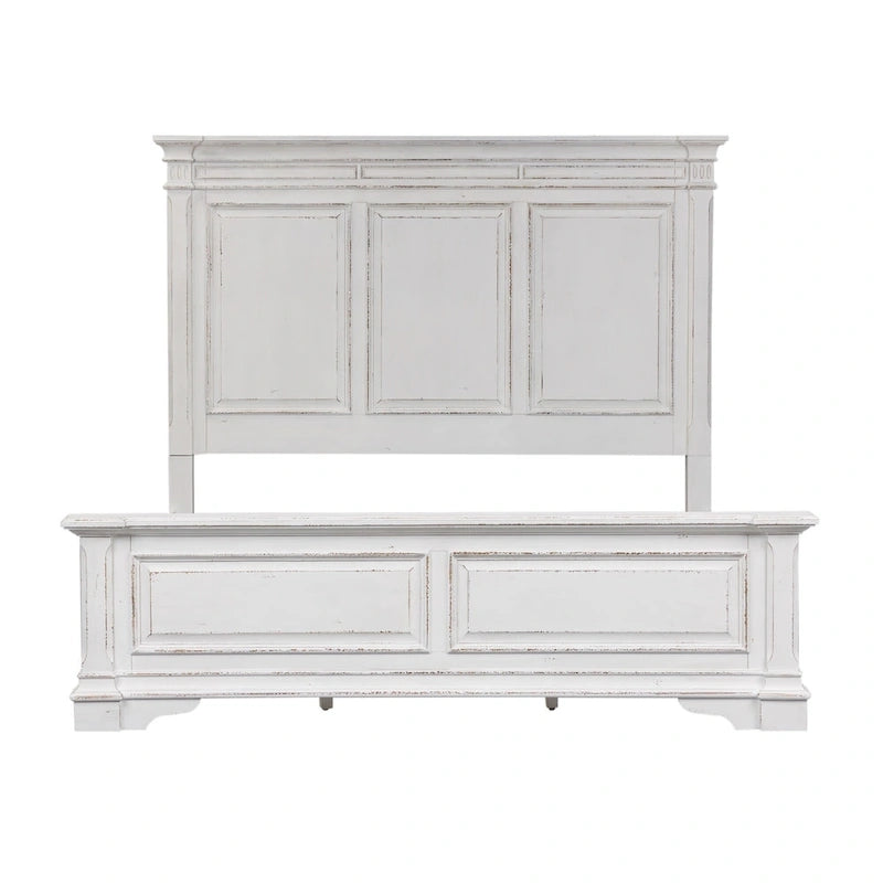 Cama King con cabecera de panel en color blanco antiguo