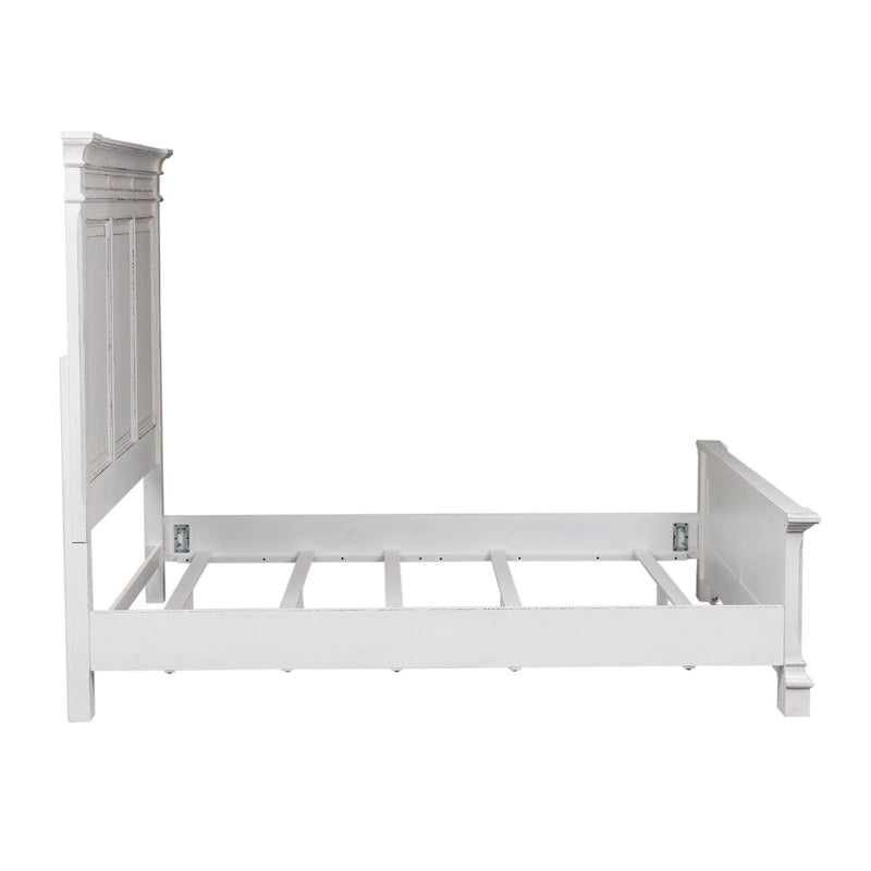 Cama King con cabecera de panel en color blanco antiguo
