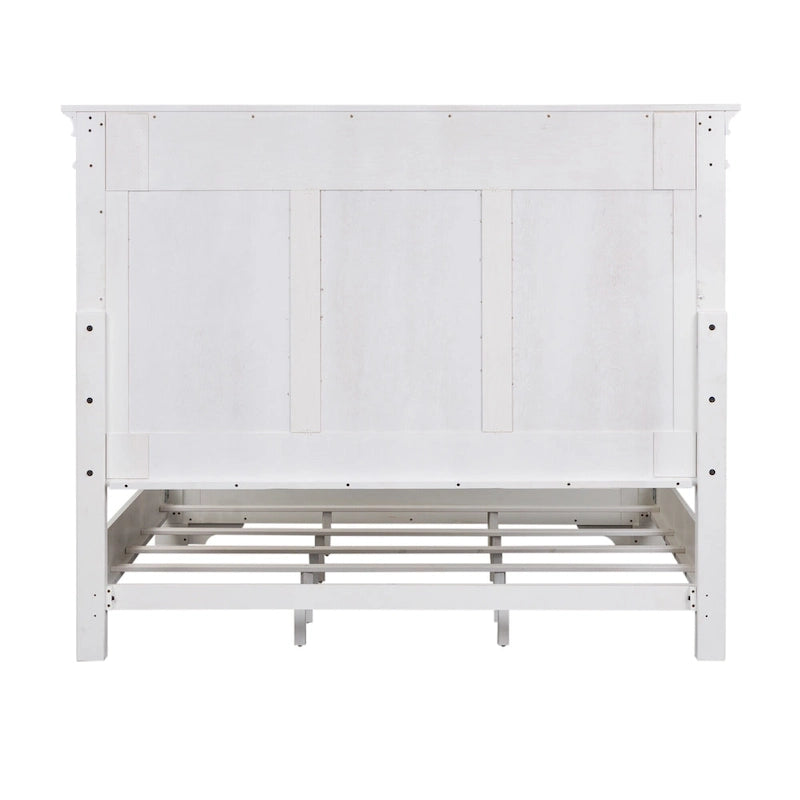 Cama King con cabecera de panel en color blanco antiguo