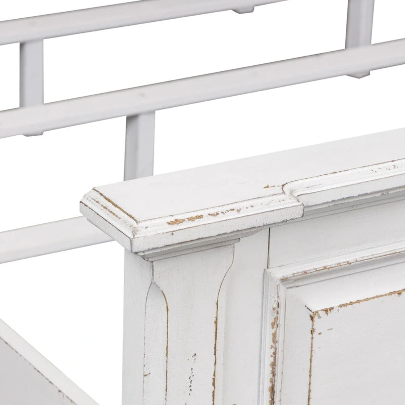Cama King con cabecera de panel en color blanco antiguo