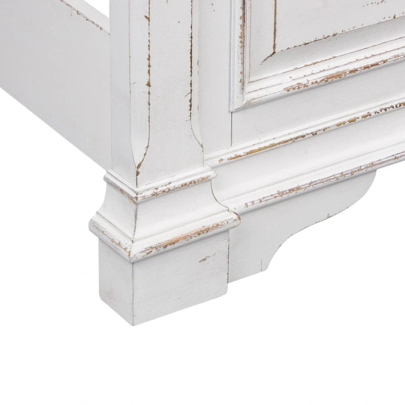 Cama King con cabecera de panel en color blanco antiguo