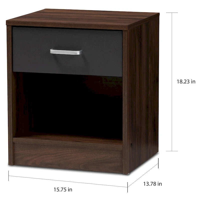 Contemporary 1-Drawer Brown and Grey Nightstand by Baxton Studio