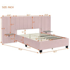 Full Size Beige Velvet Upholstered Platform Bed with Oversized Headboard