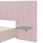 Full Size Beige Velvet Upholstered Platform Bed with Oversized Headboard