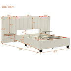 Full Size Beige Velvet Upholstered Platform Bed with Oversized Headboard