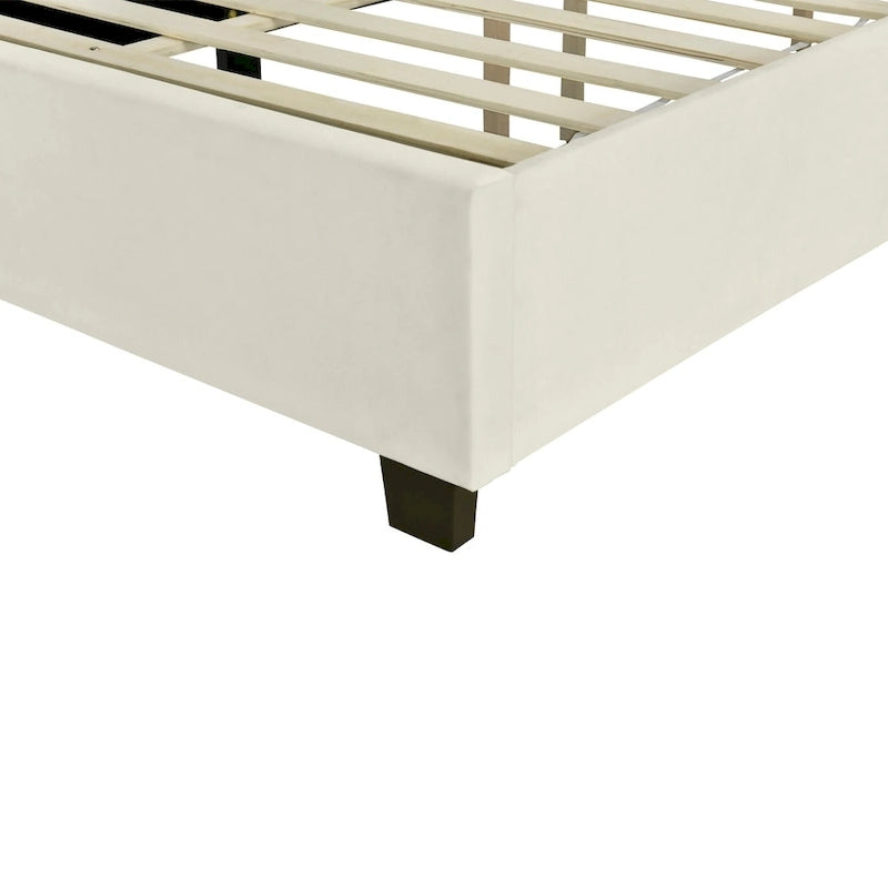 Full Size Beige Velvet Upholstered Platform Bed with Oversized Headboard