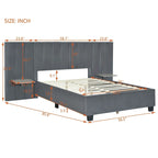 Full Size Beige Velvet Upholstered Platform Bed with Oversized Headboard