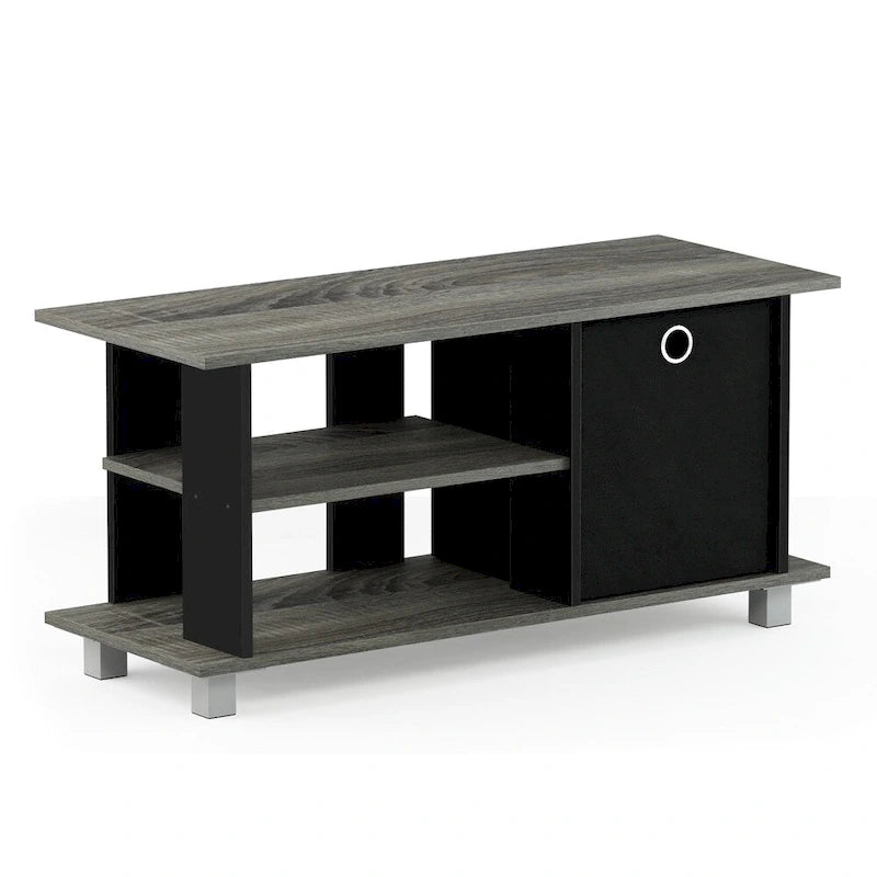 Kompaktes TV-Board mit Regalfächern und Stoffschublade