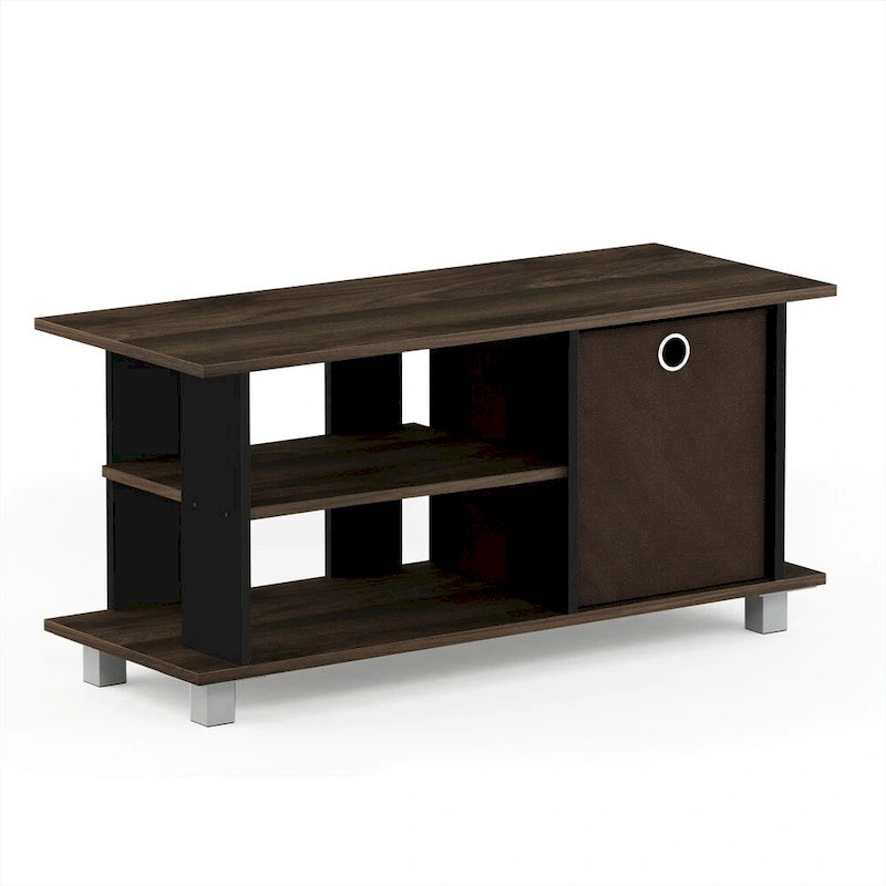 Mueble de TV compacto con estantes y cajón de tela