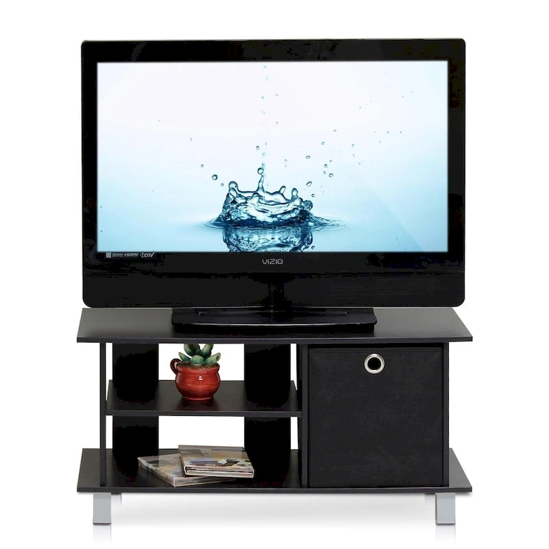 Kompaktes TV-Board mit Regalfächern und Stoffschublade