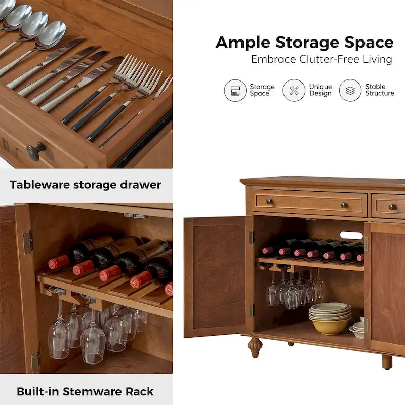 Credenza a quattro ante da 58 pollici con cassetti e portabottiglie