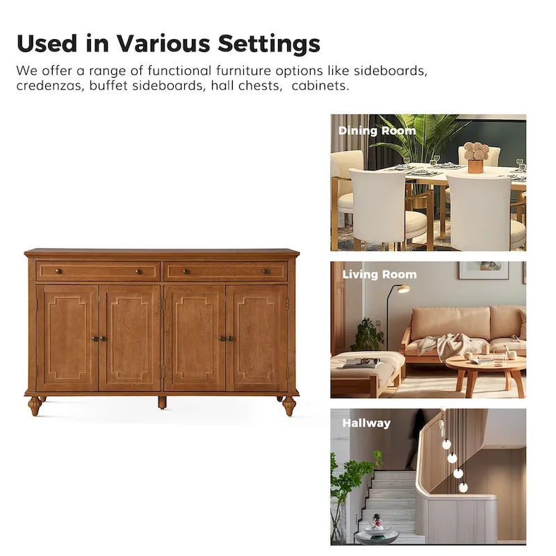 Credenza a quattro ante da 58 pollici con cassetti e portabottiglie