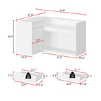 Weißer Empfangstresen mit Regalen, Schublade und Schrank