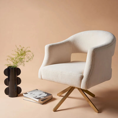 Sillón decorativo giratorio de terciopelo con base dorada