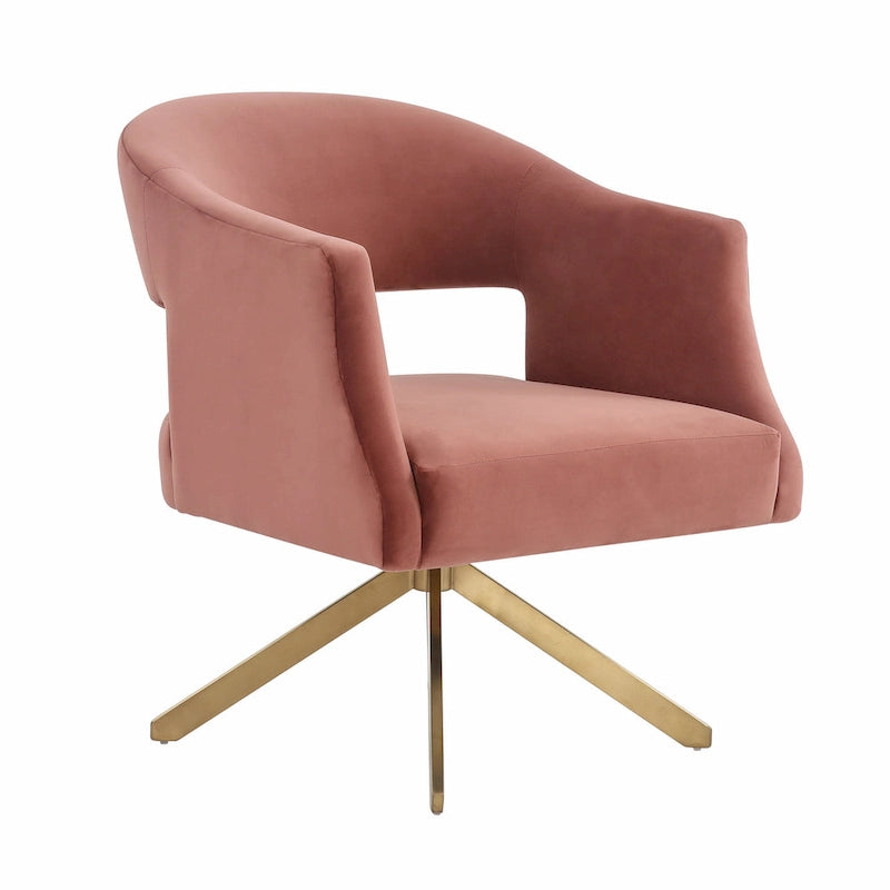 Sillón decorativo giratorio de terciopelo con base dorada
