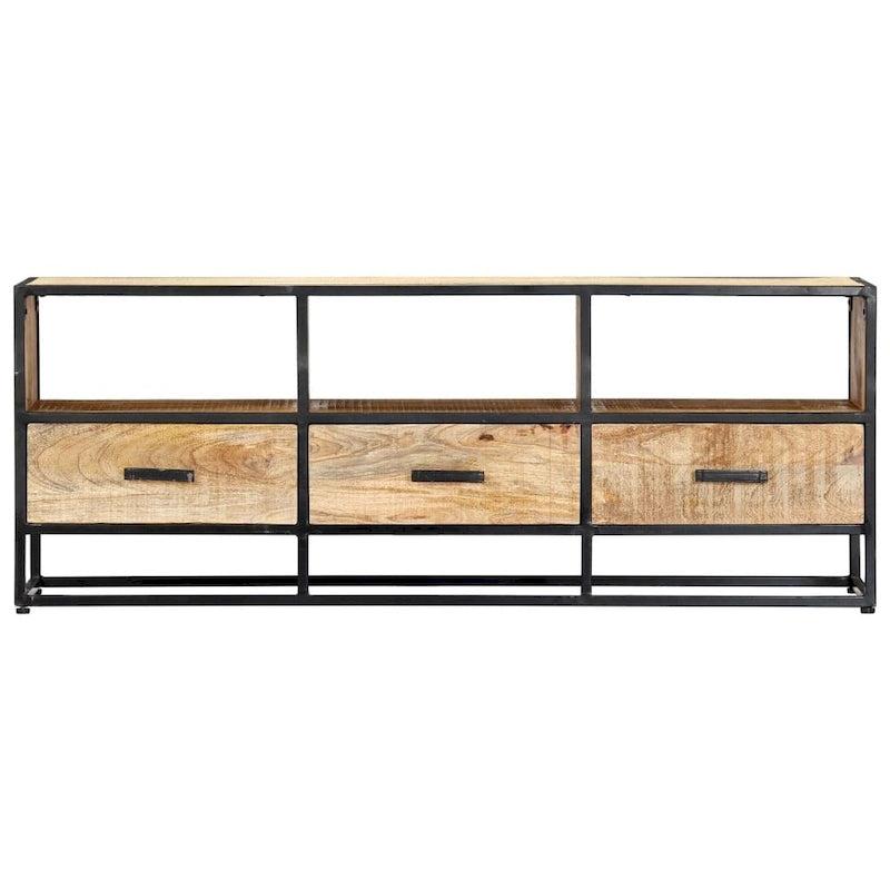TV-Board aus massivem Mangoholz mit 3 Schubladen und 3 Regalfächern