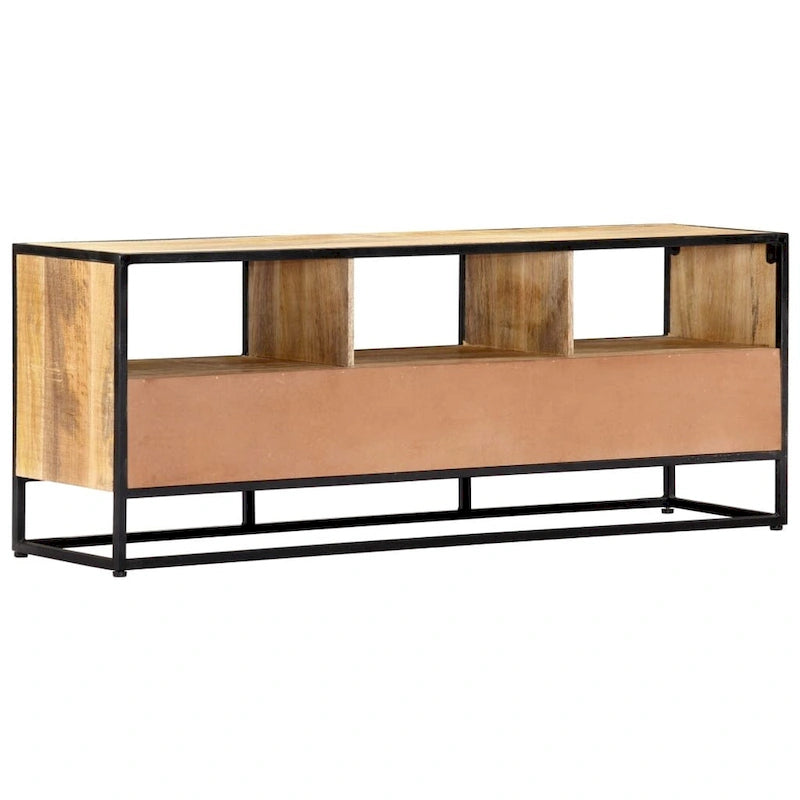 Mueble de TV de madera maciza de mango con 3 cajones y 3 estantes