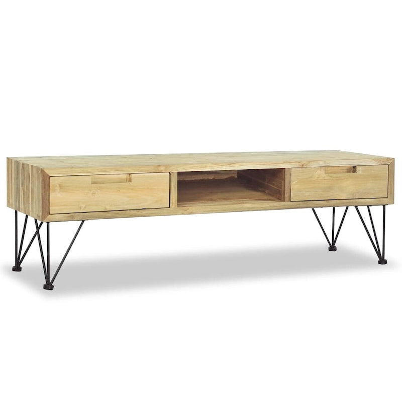 Mueble de TV de teca maciza recuperada con 2 cajones