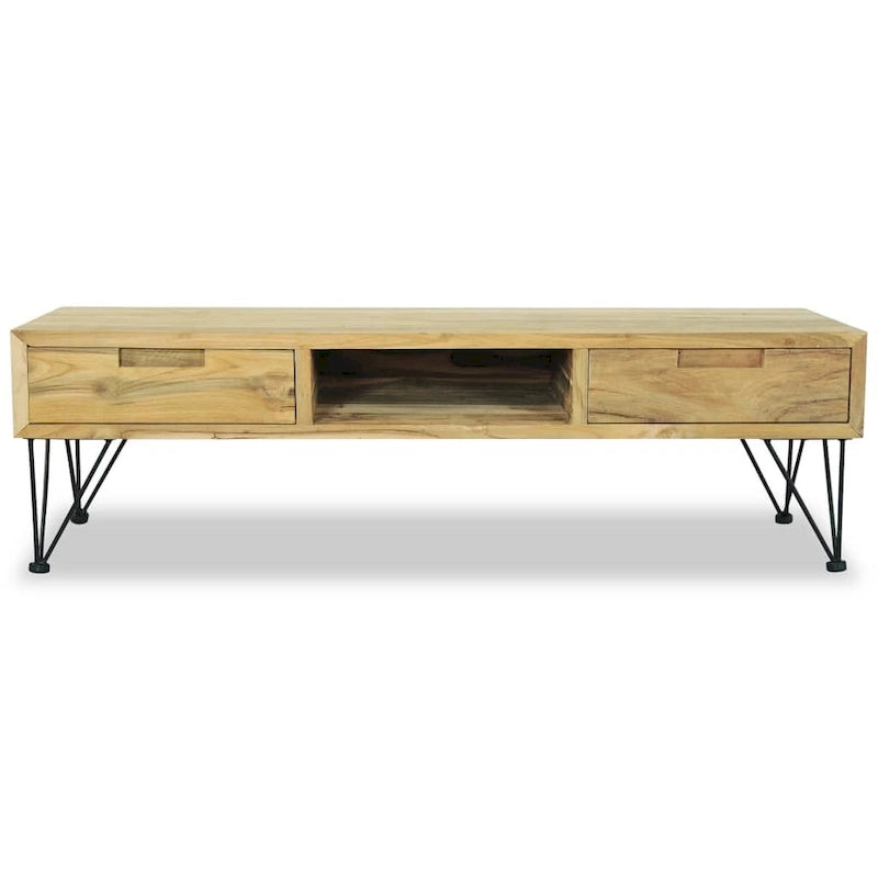 Mueble de TV de teca maciza recuperada con 2 cajones