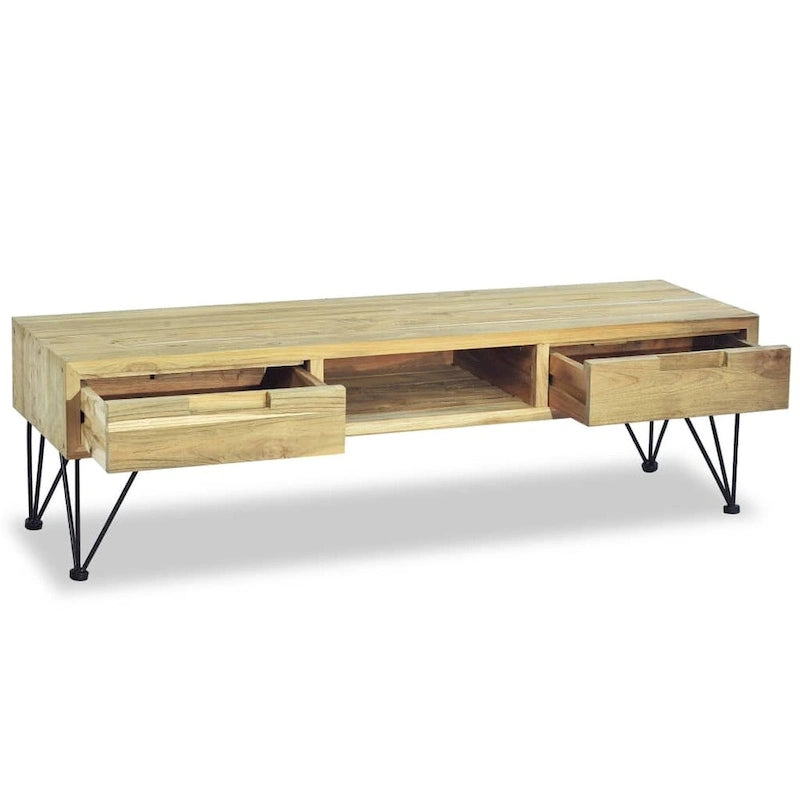 Mueble de TV de teca maciza recuperada con 2 cajones