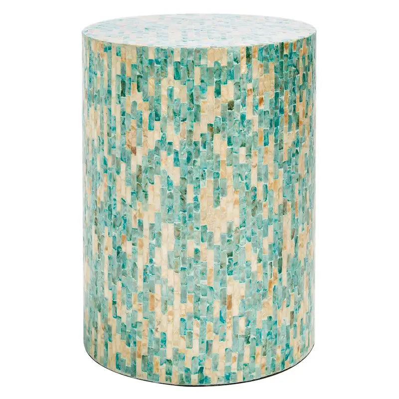 Mesa auxiliar redonda de mosaico azul y dorado - 35 x 35 x 50 cm