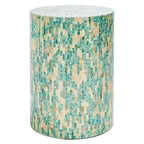 Mesa auxiliar redonda de mosaico azul y dorado - 35 x 35 x 50 cm
