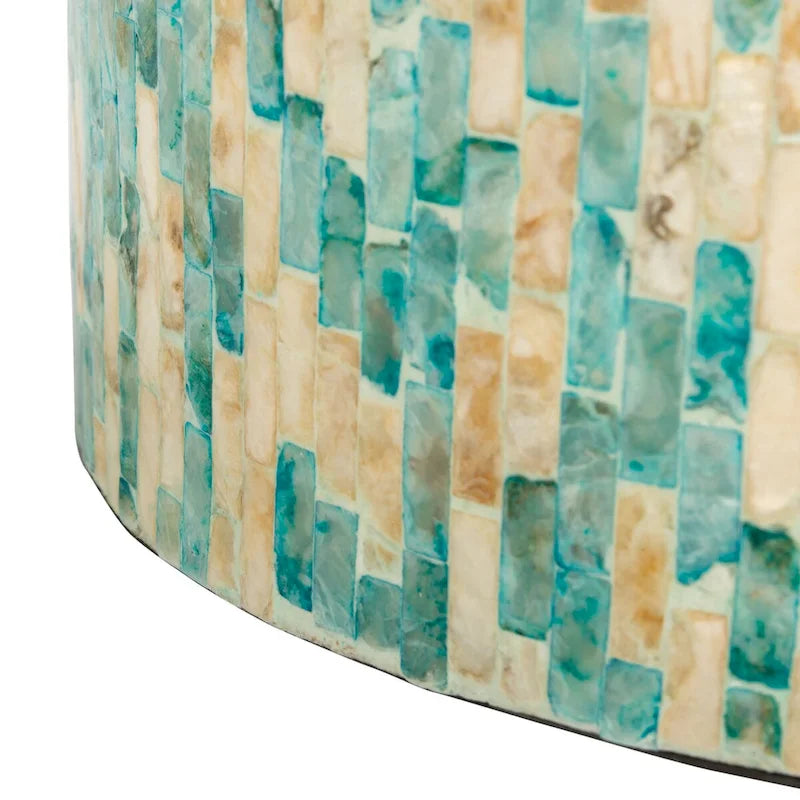 Mesa auxiliar redonda de mosaico azul y dorado - 35 x 35 x 50 cm
