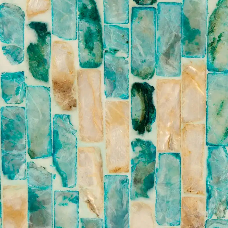 Mesa auxiliar redonda de mosaico azul y dorado - 35 x 35 x 50 cm
