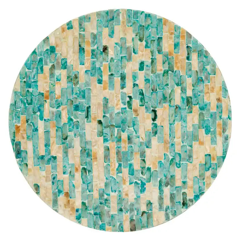 Mesa auxiliar redonda de mosaico azul y dorado - 35 x 35 x 50 cm
