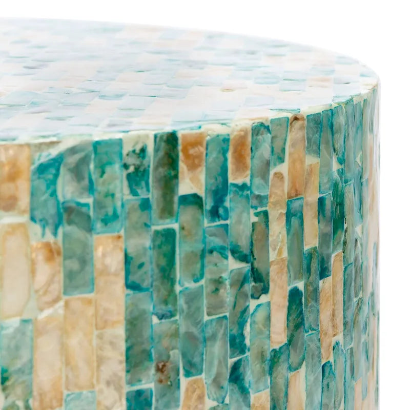 Mesa auxiliar redonda de mosaico azul y dorado - 35 x 35 x 50 cm