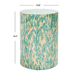 Mesa auxiliar redonda de mosaico azul y dorado - 35 x 35 x 50 cm